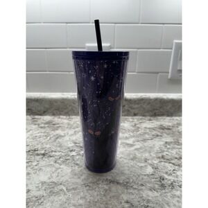 Starbucks Halloween Eyes in the Dark Purple Cold Cup Tumbler 24oz 2022 w/ Straw